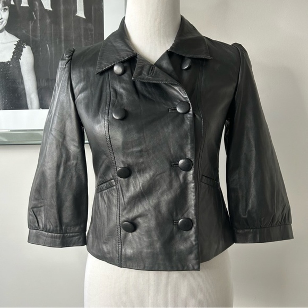 Tristan Lambs Leather Double Breasted Crop Jacket